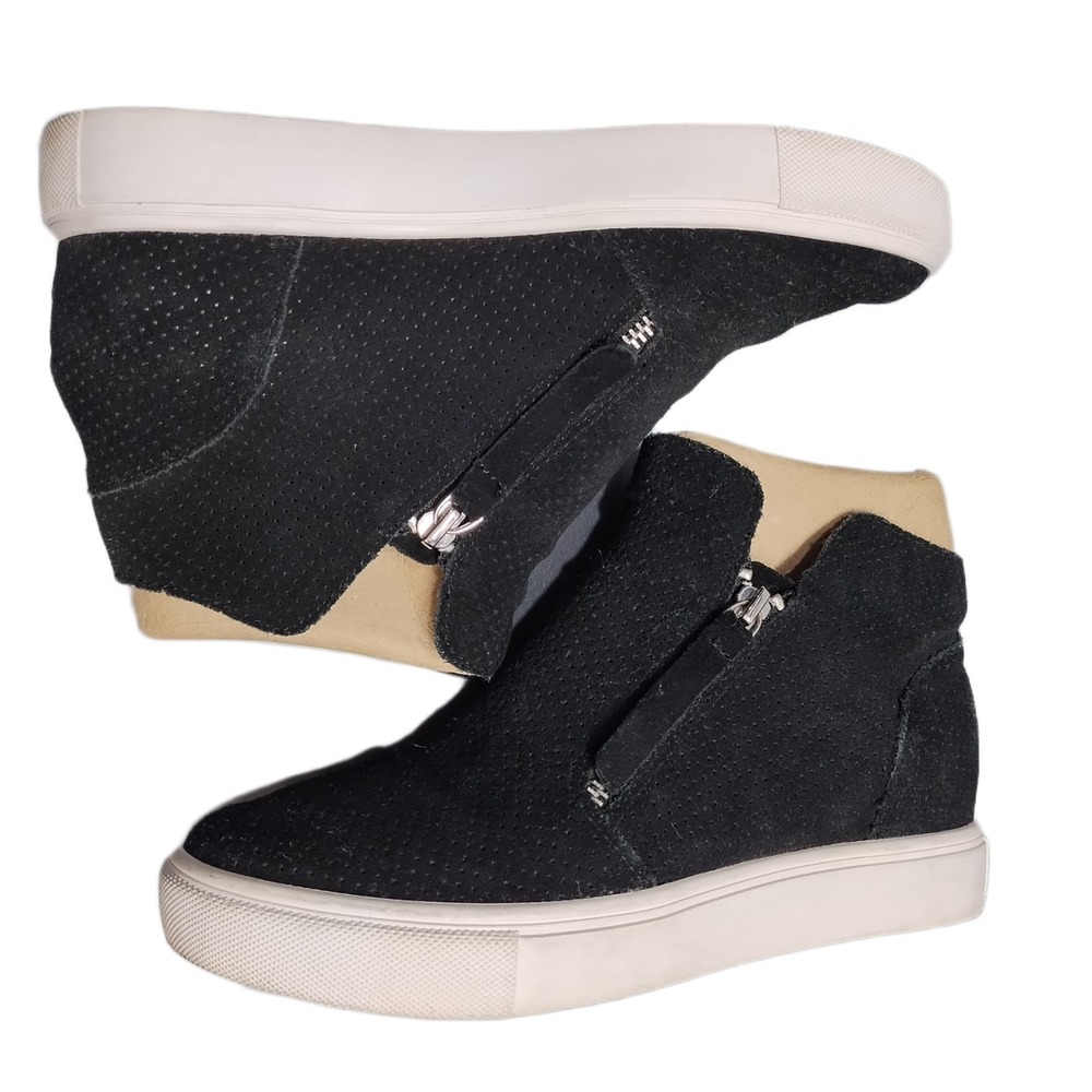 Steve Madden Caliber High‎ Top Sneakers Womens 7M Black Leather Ankle Side Zip